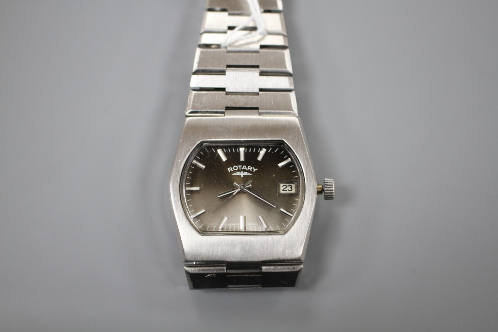 A gentlemans modern stainless steel Rotary manual wind? wrist watch, winder detached.